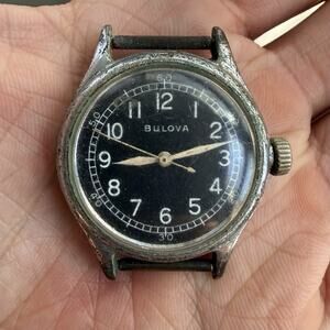 Vintage Bulova A-11 WW2 Military Hack Wrist Watch Black Dial PARTS / REPAIR